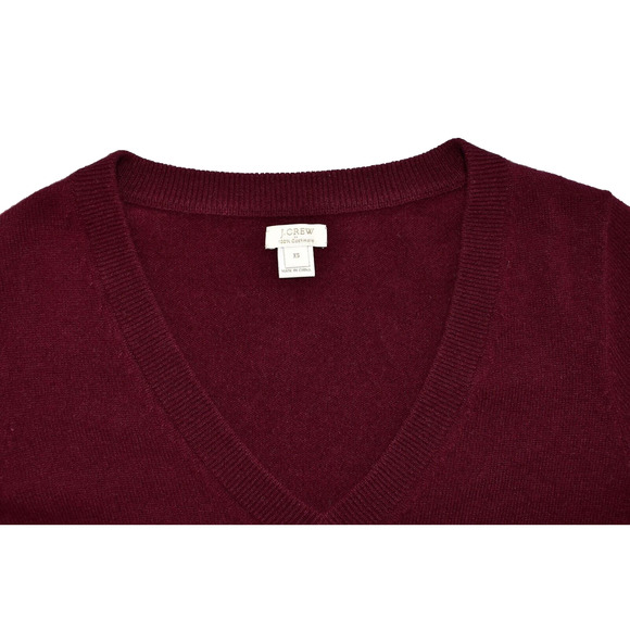 A6 Auth J CREW 100% Cashmere Knit Wine Red V Neck Pullover Sweater Size XS - Picture 4 of 5
